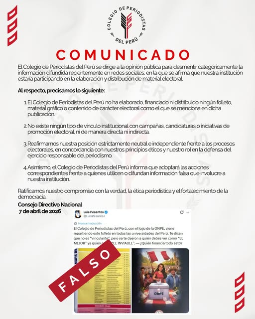 Comunicado desmintiendo participación electoral