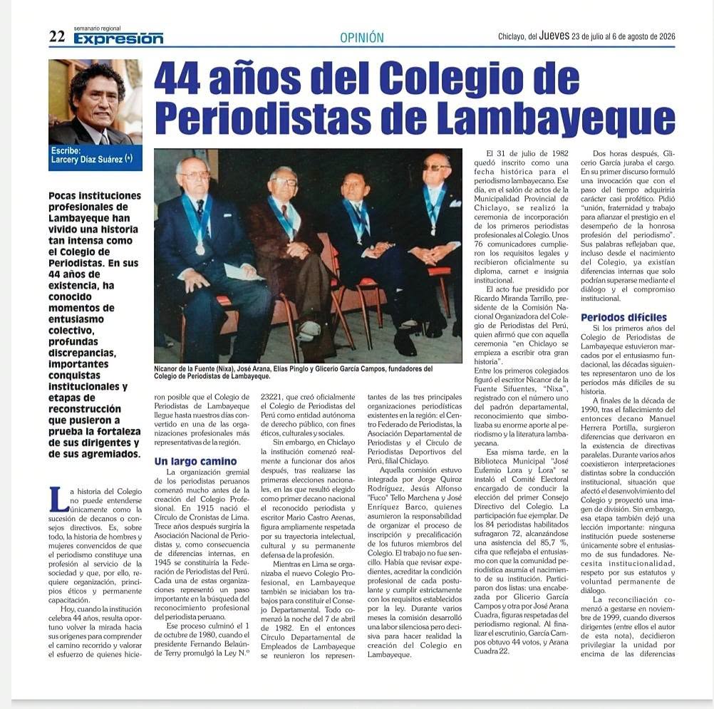 44 años del Colegio de Periodistas de Lambayeque